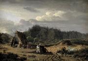 Fritz Petzholdt A Bog with Peat Cutters. Hosterkob, Sealand oil on canvas
